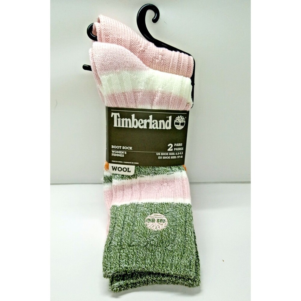 Timberland Women's Cushioned Wool Boot Socks 2 Pairs 6.5 to 9.5 Pink Grey New!